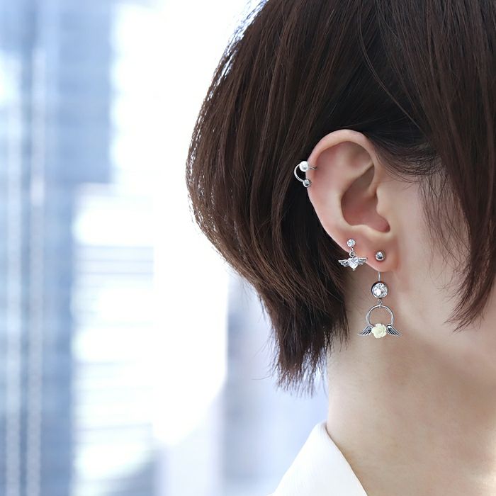 へそピアスかわいいカスタム【セット】カラフル薔薇バラ翼エンジェルデビルカーブバーベルバナナバーベル14ゲージ18ゲージボディピアス