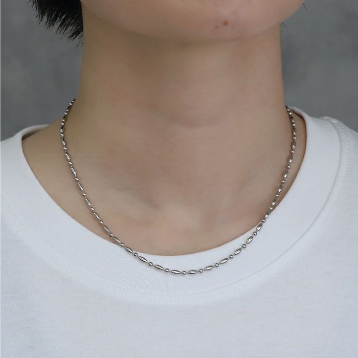 ネックレス金属アレルギー対応シンプルサージカルステンレスカットボールシルバーボールチェーンアクセサリー