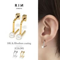 ピアス18Kコーティングスタイリッシュアングルパールロジウムチタンポストスタッドアクセサリー