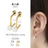 ピアス18Kコーティングスタイリッシュアングルパールロジウムチタンポストスタッドアクセサリー