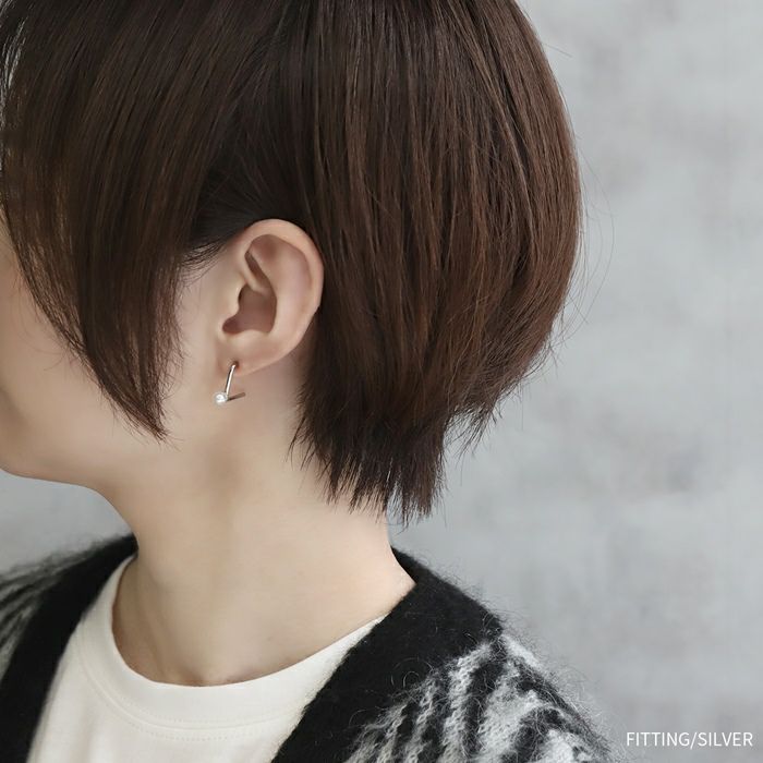 ピアス18Kコーティングスタイリッシュアングルパールロジウムチタンポストスタッドアクセサリー