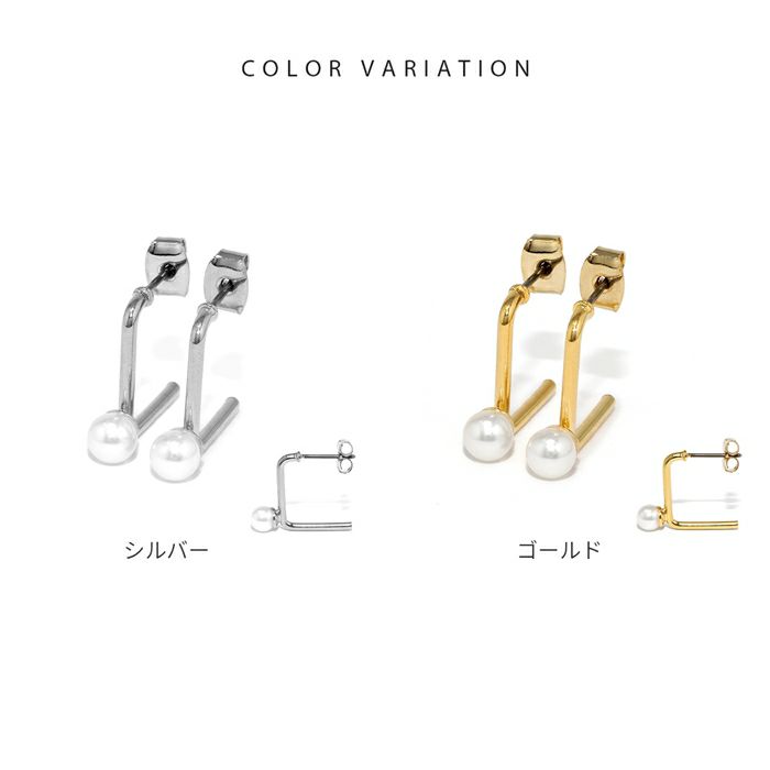 ピアス18Kコーティングスタイリッシュアングルパールロジウムチタンポストスタッドアクセサリー