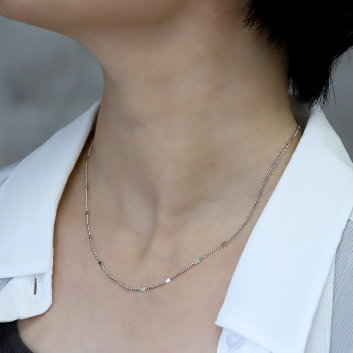 ネックレスシンプルスタイリッシュ18Kコーティングロジウム喜平チェーンあずきチェーンアクセサリー