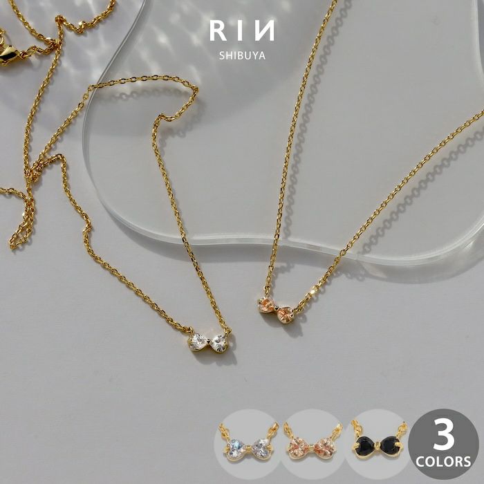 ネックレスリボンジュエル可愛いキュートカラーオレンジブラック上品キレイミニトップおしゃれあずきチェーンアクセサリー