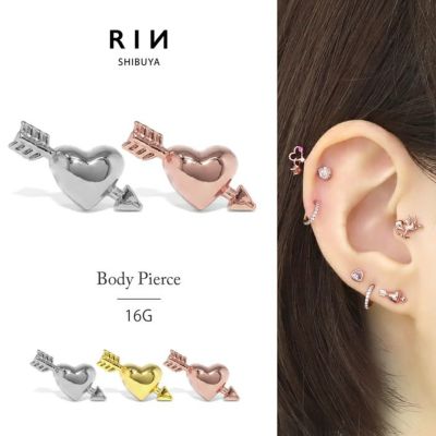 14G 16G 18G 軟骨ピアス ハートキャッチx2 ラブレットスタッドx2