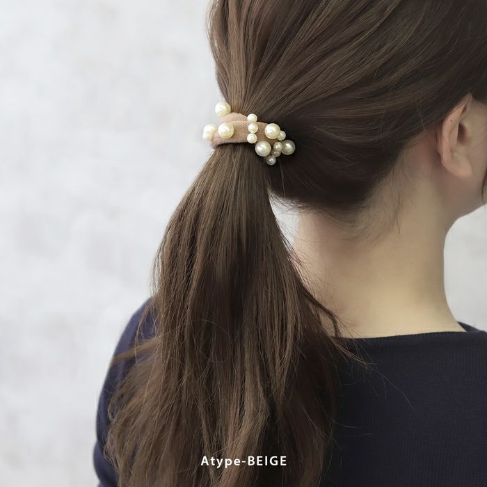 ヘアゴムヘアアクセサリー2本セットパールランダム跡がつきにくいナチュラル大粒プラスチックパールポニーテール入園式卒園式オフィスカジュアル