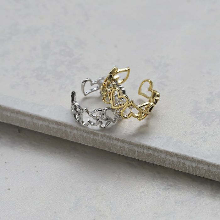 指輪レディースリングフリーサイズハートかわいいキュービックジルコニアheartレリーフオープンリングアクセサリー凛キレイ