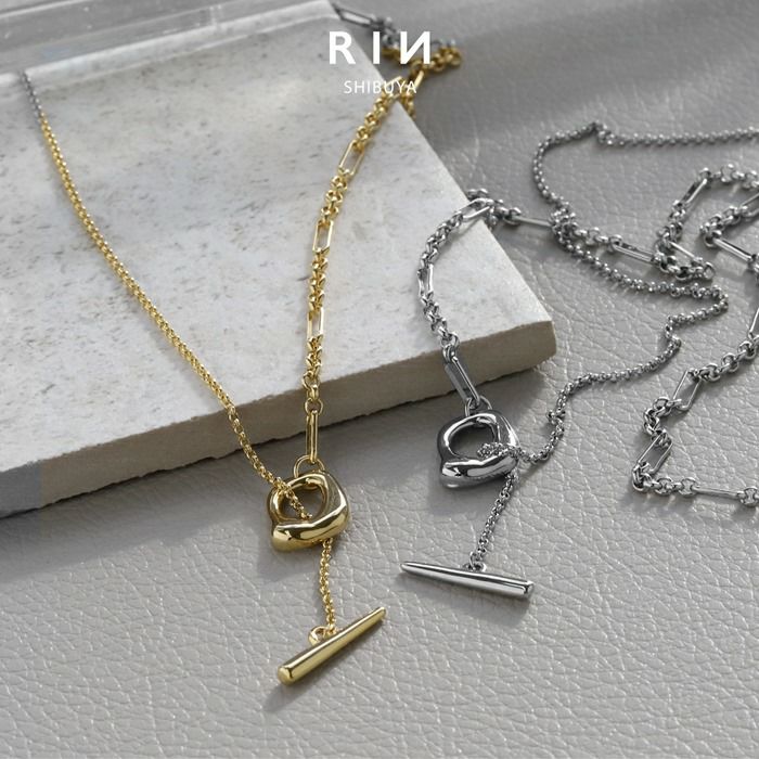 ネックレスロングマンテルネックレス18金ロジウムY字コンビチェーンチェーンアクセサリー