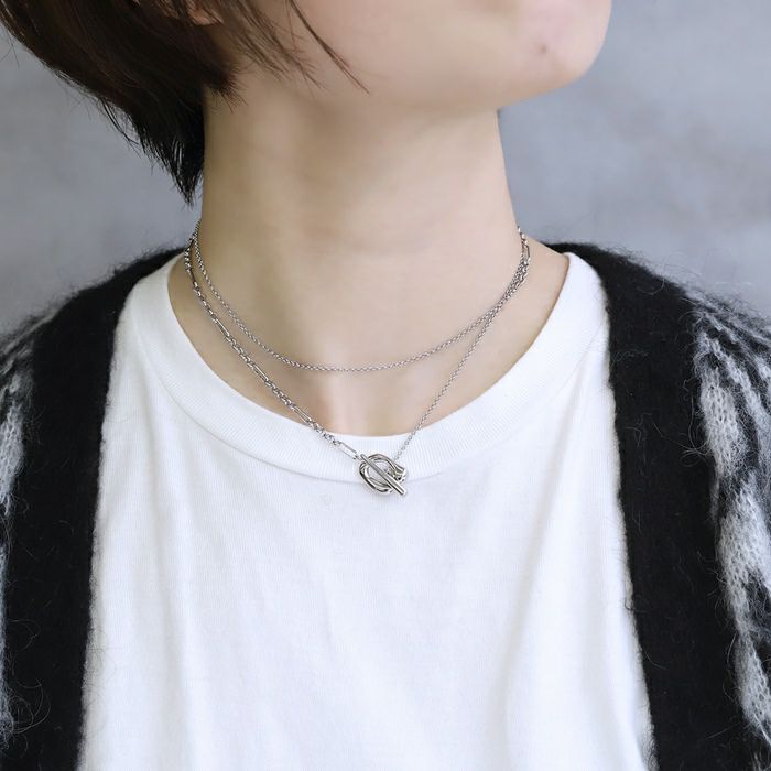 ネックレスロングマンテルネックレス18金ロジウムY字コンビチェーンチェーンアクセサリー