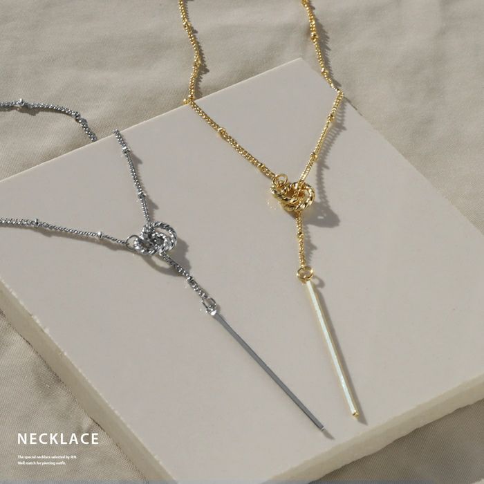 ネックレスロングラリエットネックレス18金ロジウムY字ロンデルビーズチェーンアクセサリー