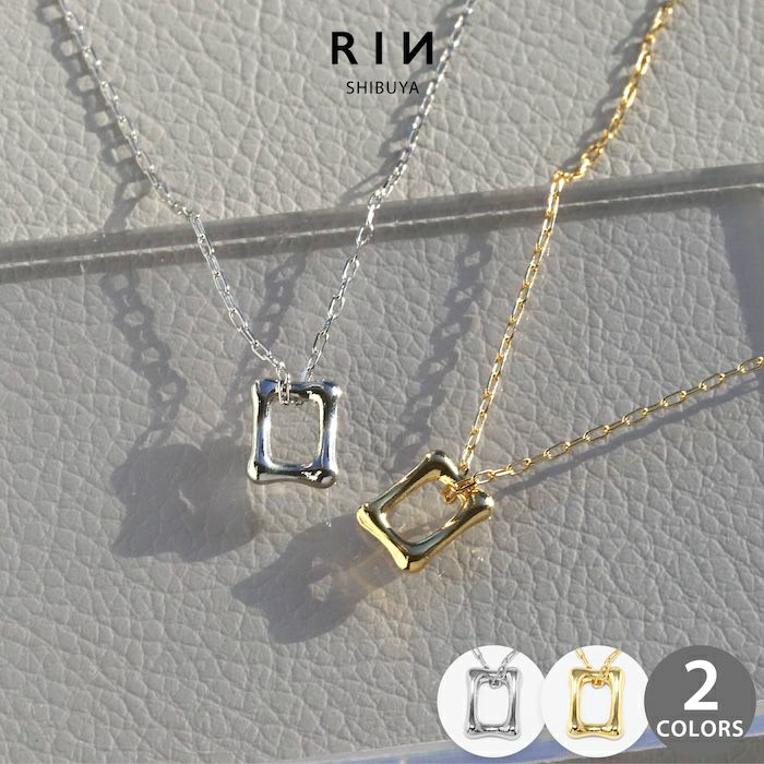 ネックレス四角オープンスクエア18金ロジウムペンダントきれいチェーンアクセサリー