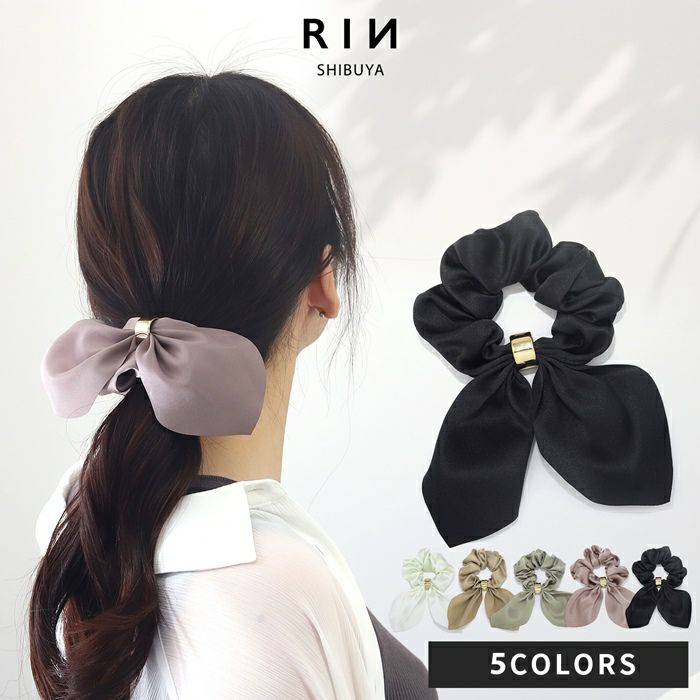 ヘアアクセサリーシュシュchouchouリボンサテン生地なめらかまとめ髪シュシュゴムアクセサリー
