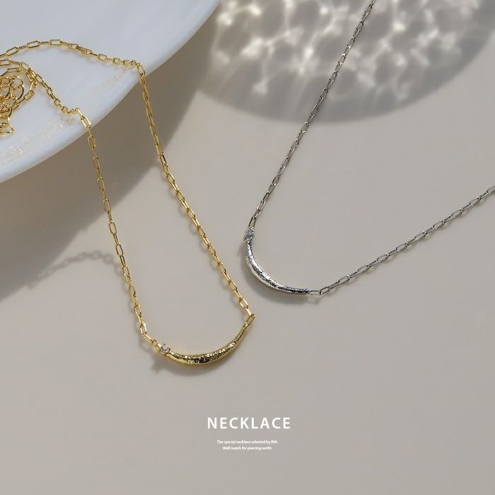 ネックレスバーモチーフキュービックジルコニア18Kロジウムコーティングキレイシンプルあずきチェーンアクセサリー