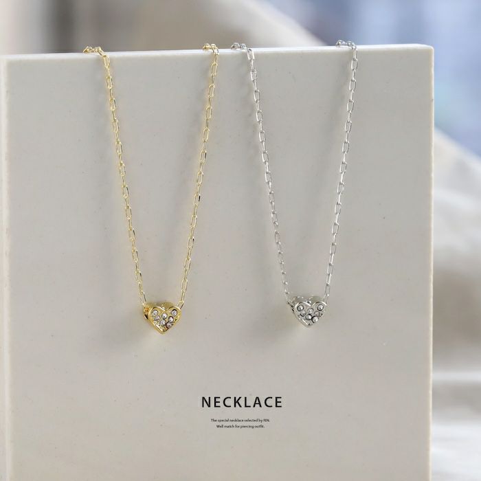 ネックレスハートペンダントキュートかわいいストーン18Kあずきチェーンアクセサリー