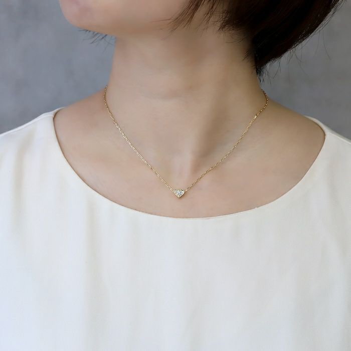 ネックレスハートペンダントキュートかわいいストーン18Kあずきチェーンアクセサリー