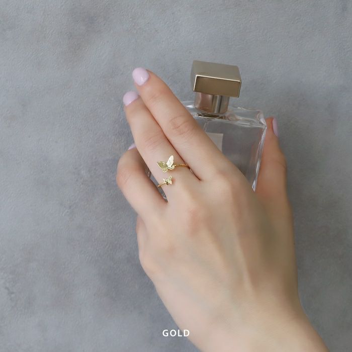 指輪レディースリング蝶バタフライリングほそみかわいいオープンリングフォークリングアクセサリー