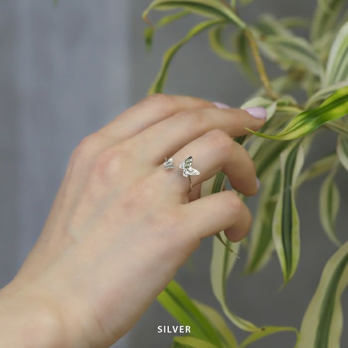 指輪レディースリング蝶バタフライリングほそみかわいいオープンリングフォークリングアクセサリー