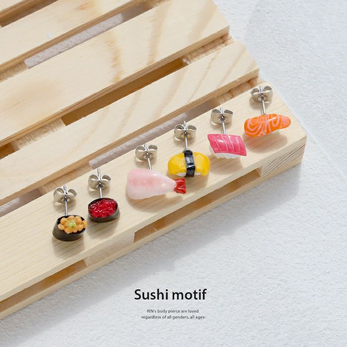 ステンレスピアスお寿司おすしすし食品サンプル寿司ネタおもしろユニークストレートバーベルアクセサリー