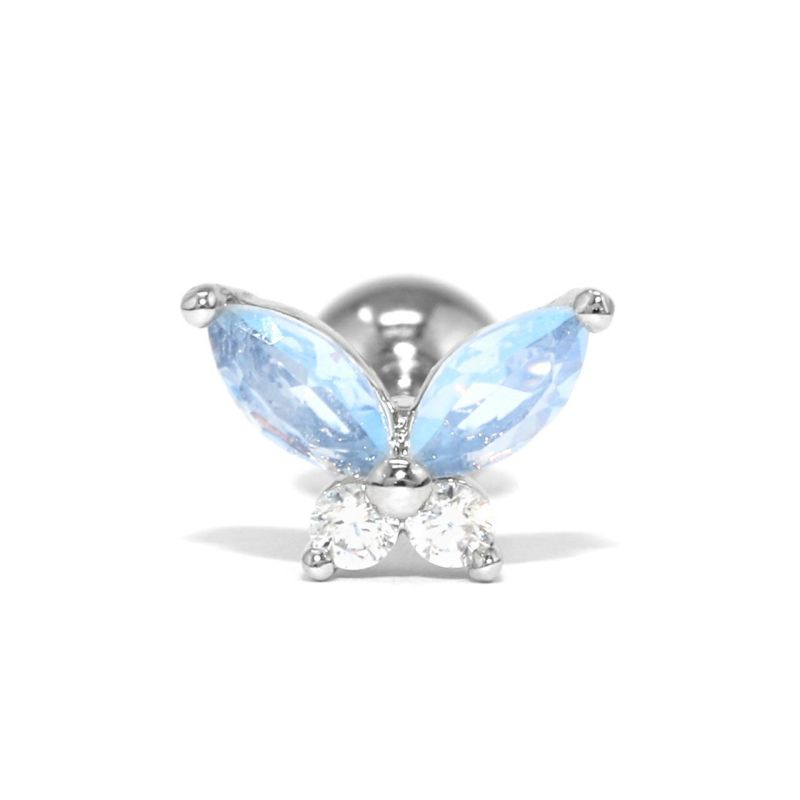 ペールカラーバタフライジュエルピアス・ブルー