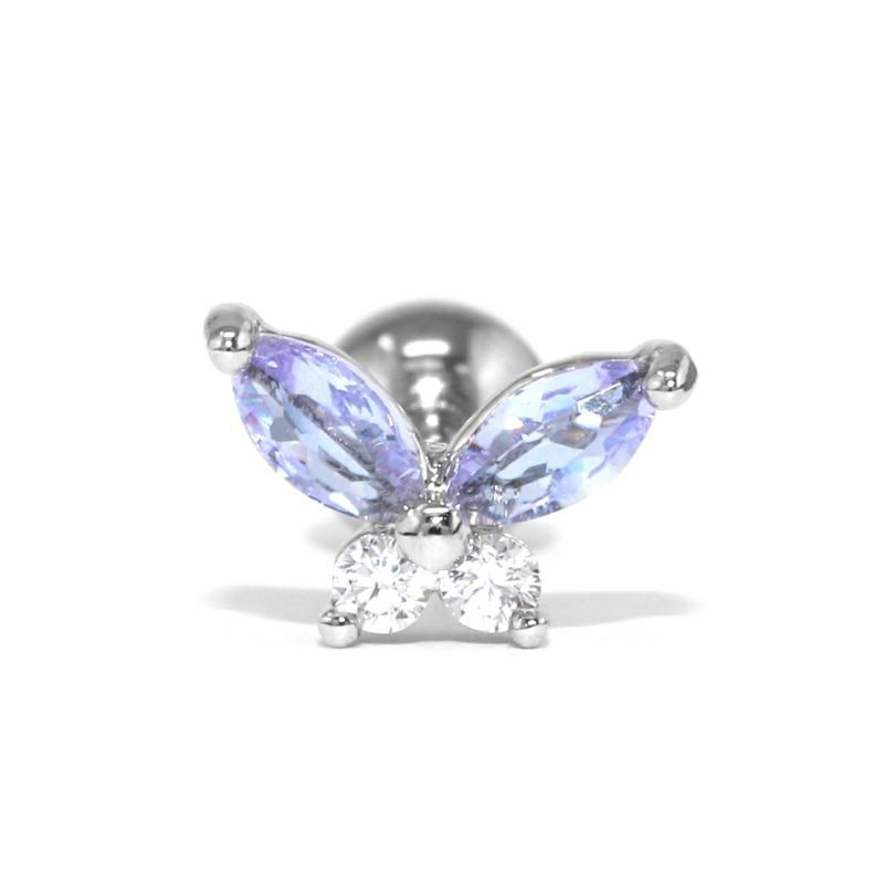 ペールカラーバタフライジュエルピアス・パープル
