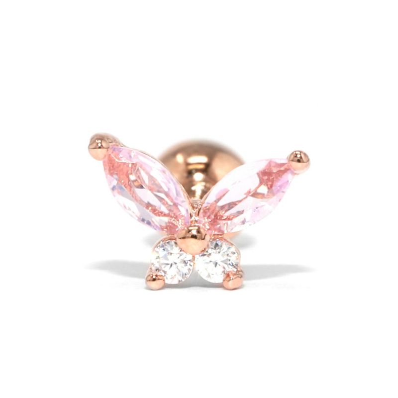 ペールカラーバタフライジュエルピアス・ピンク