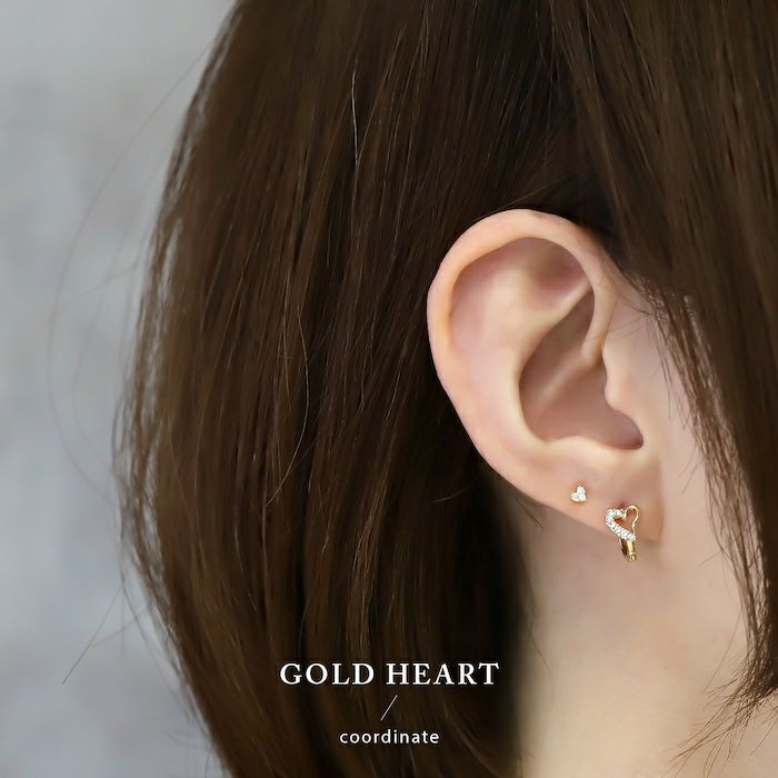 ピアス18KコーティングハートスクエアCZストーンスタッドアクセサリー