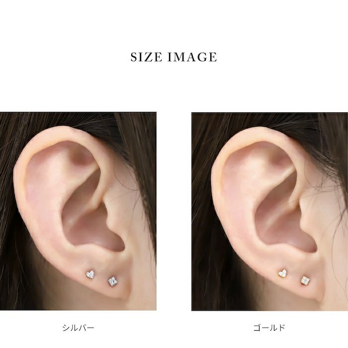 ピアス18KコーティングハートスクエアCZストーンスタッドアクセサリー