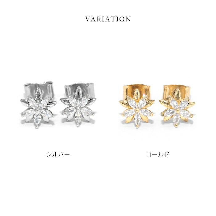 ピアス18Kコーティング花フラワーCZストーンきれいスタッドアクセサリー