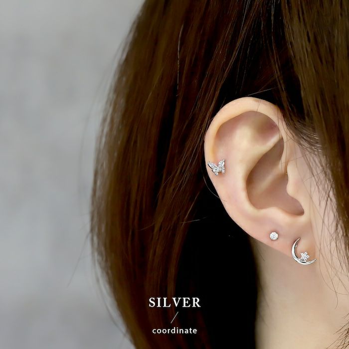 ピアス18Kコーティングムーン三日月星スターCZストーンきれいスタッドアクセサリー