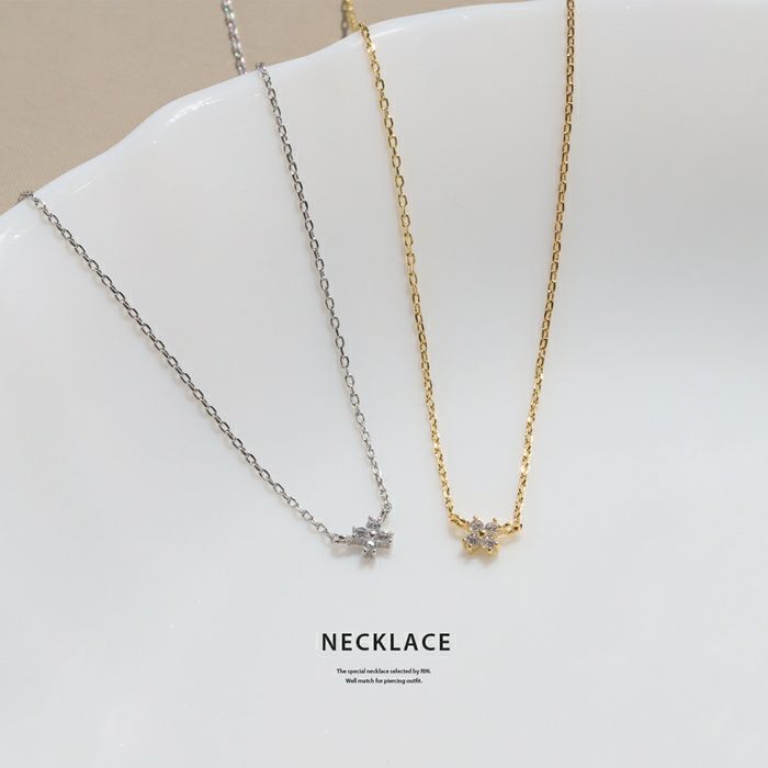 ネックレス4ストーンキュービックジルコニア華奢18金コーティングキレイシンプルあずきチェーンアクセサリー