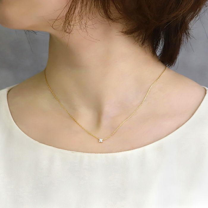 ネックレス4ストーンキュービックジルコニア華奢18金コーティングキレイシンプルあずきチェーンアクセサリー