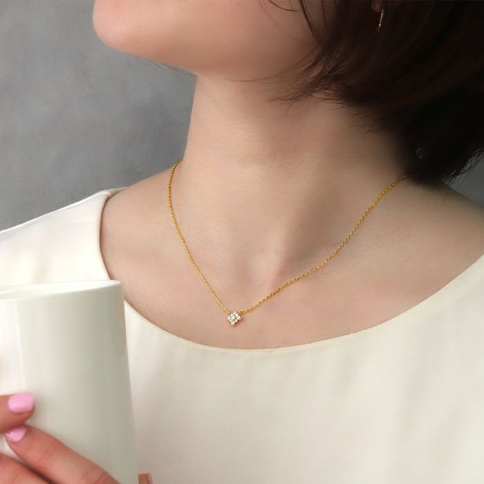 ネックレスキュービックジルコニアストーン上品18金コーティングキレイシンプルあずきチェーンアクセサリー