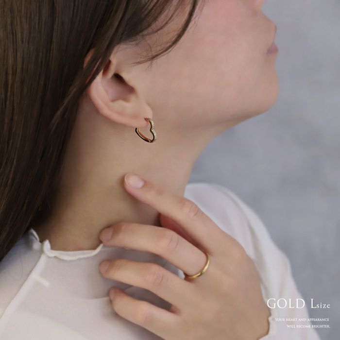 ピアス ハート 18K コーティング ニッケルフリー ピアス リング  フープ リングピアス アクセサリー