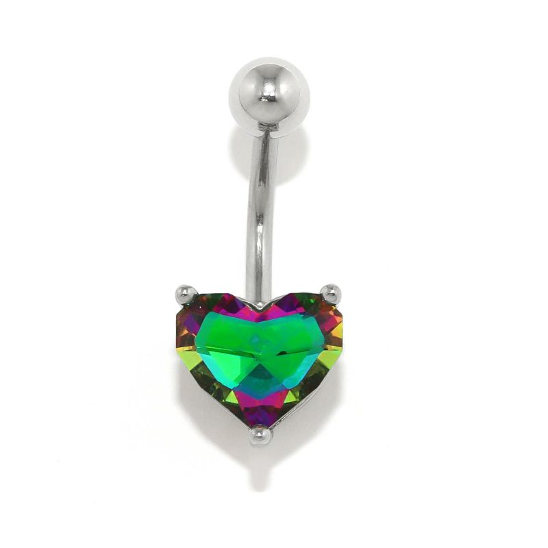 CZハートジュエルへそピアス・レインボー