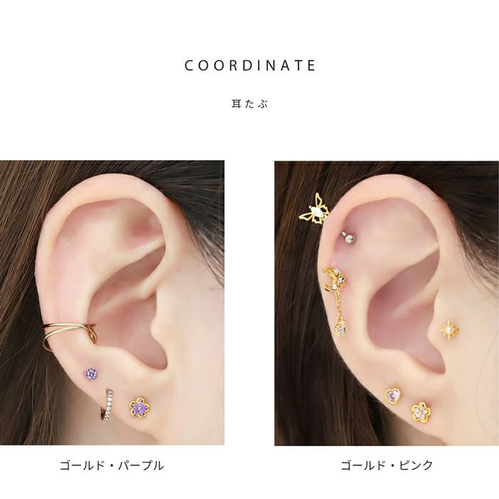 ピアスお花フラワープチサイズキュービックジルコニアストーンスタッドネジ式アクセサリー