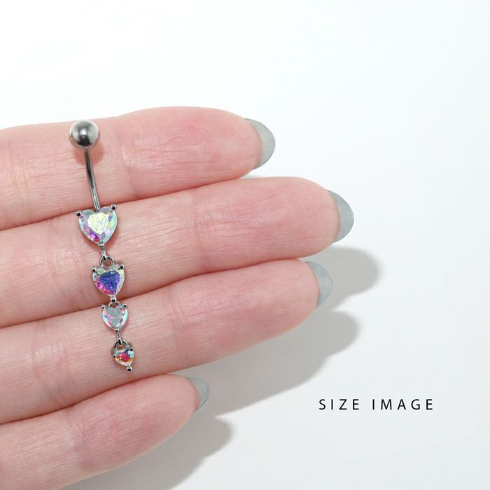 軟骨ピアス へそ ピアス へそ ピ 16G 可愛い ハート はーと オーロラ かわいい キュービックジルコニア 揺れる 大ぶり ストレートバーベル 16ゲージ ボディピアス 専門店凛 RIN ジュエル きれい