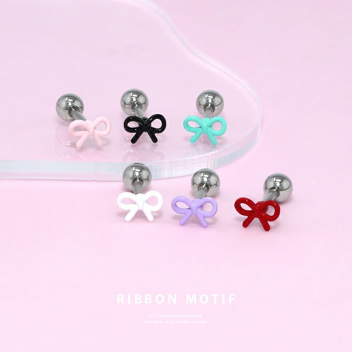リボン軟骨ピアス かわいい小さめ 16G プチ 韓国風 ボディピアス推し活おしゃれアクセサリーカラフルストレートバーベル16ゲージ専門店凛RIN 小さい ミニ トラガス ヘリックス おしゃれ