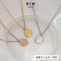 ネックレスステンレスペンダント楕円形英字ドロップPVD小豆チェーンあずきチェーンアクセサリー