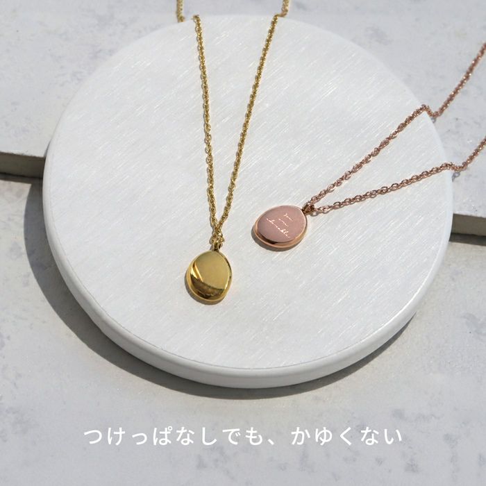 ネックレスステンレスペンダント楕円形英字ドロップPVD小豆チェーンあずきチェーンアクセサリー