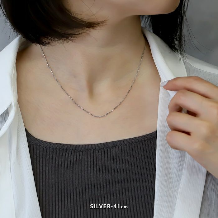 ネックレスキレイシンプルグリッターチェーンサージカルステンレス金属アレルギーペタルチェーンアクセサリー