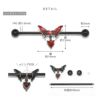 軟骨ピアス 蝶々 バタフライ 軟骨ピアス ハート ジュエル チャーム付き 16G 14G ストレートバーベル インダストリアル ワンタッチセグメントリング へそピアス ブラックレッド 小悪魔 地雷系 ボディピアス ちょうちょ