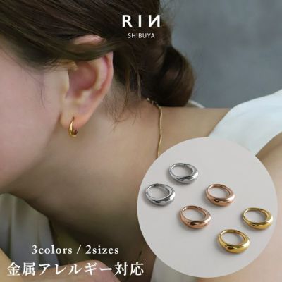 ドロップワンタッチピアスおしゃれなフープリングファッションピアスシンプルPVDコーティングサージカルステンレス製金属アレルギー対応両耳用ボディピアス専門店凛RIN激安プチプラ