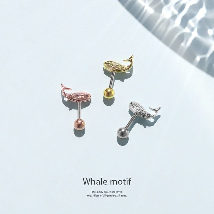 軟骨ピアス 16G アンテナヘリックス インナーコンク 小さい ミニ クジラ ホエール かわいい 個性的 夏 ストレートバーベル 16ゲージ ボディピアス シンプル ヘリックス ボディピアス専門店凛 RIN