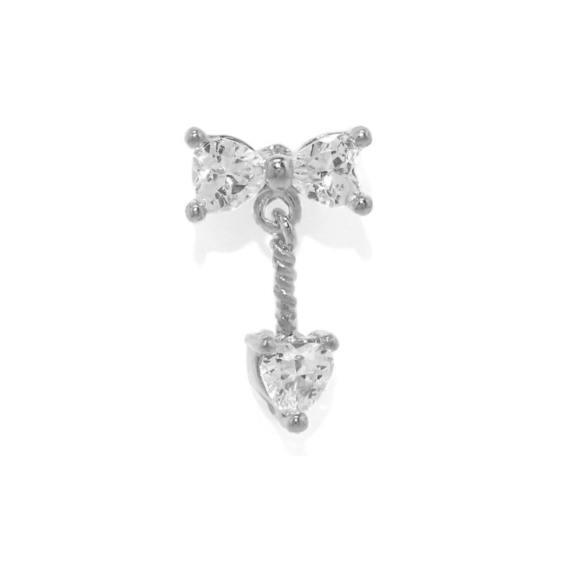 リボンジュエルハートチャームピアス・シルバー