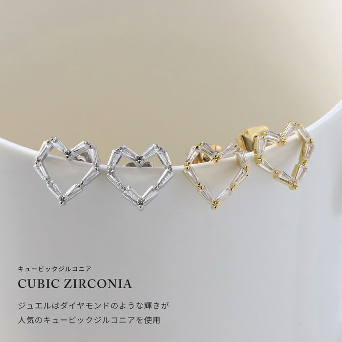 ピアス18Kコーティングハートキュービックジルコニアスタッドピアスアクセサリー
