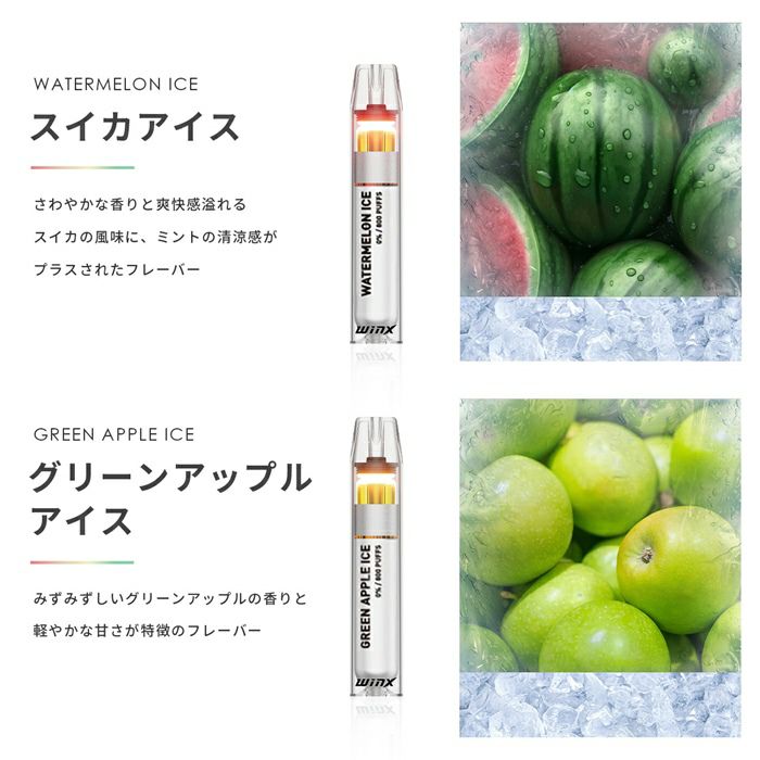 電子タバコシーシャ使い捨てミントフレーバー一体型持ち運びタール0ニコチン0水蒸気WINX箱入り６フレーバーセット