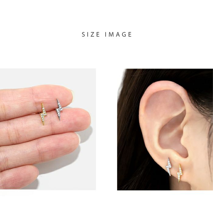 16G 軟骨ピアス カミナリ 雷 ジュエル きらきら キュービック