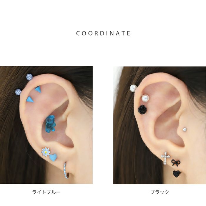 軟骨ピアスはーとハートかわいいパステルカラー小さめぷっくりストレートバーベル16ゲージボディピアス