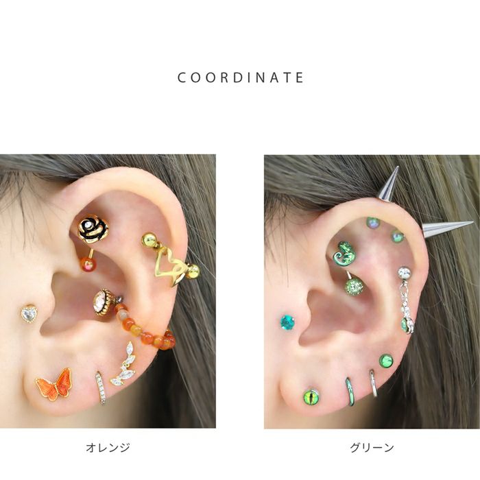 軟骨ピアスボールクリアカラー透明感シンプルかわいいカラフルストレートバーベル16ゲージボディピアス