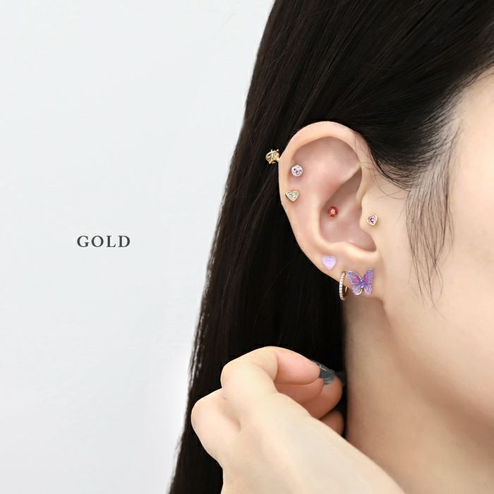 軟骨ピアス ハート かわいい キラキラ ジュエル キュービックジルコニア ストレートバーベル ボディピアス